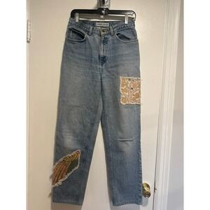 VTG Jones Jeans Boho Patchwork Straight Leg Jeans Sz6 boho Denim Cotton upcycled